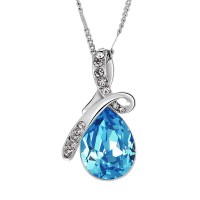 Ожерелье голубая капля романтичная подвеска кулон с цепочкой в подарочной коробочке