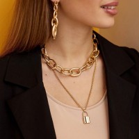 ShamEL jewelry Комплект украшений ГЛАМУР многослойная цепочка и серьги / многослойное колье / серьги / бижутерии / цепочка / украшения в подарок / подарок на 8 марта / крупная цепь /