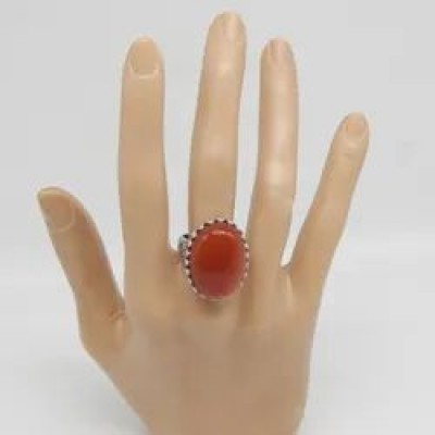 Комплект кольцо и серьги с сердоликом КС3446-1287, оправа посеребренный мельхиор/Комплект с натуральными камнями